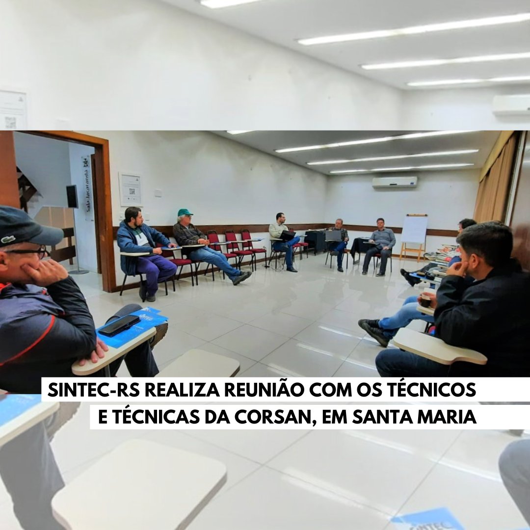 Sintec_RS's tweet photo. Na última quarta, 12, o #SINTECRS realizou uma reunião com os Técnicos e Técnicas da CORSAN, em Santa Maria, para tratar de assuntos de interesse da categoria e realizar a prestação de contas do pagamento da ação de periculosidade. Saiba mais em https://t.co/X9ynvhBSM7 #sindicato https://t.co/CrLgI8YhXl