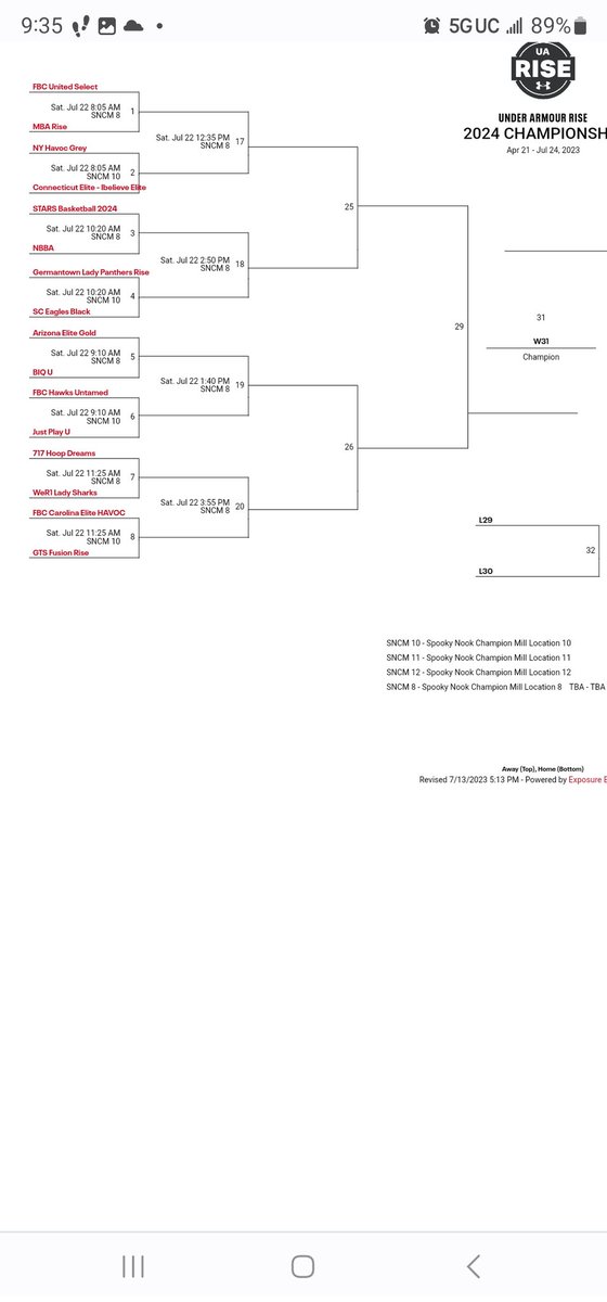 Bracket schedule for Spooky Nook Ohio next week is out. First game for my Arizona Elite U17 Gold team is Saturday 22 @ 9:10am on Court 8. Hope to see you on the baseline for some 🔥🏀 #GUAA Showcase games on Friday - watch this space for more details. @camryn_2024 @TKnighton2024