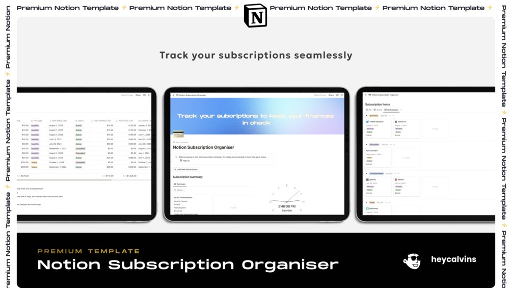 heycalvins's tweet photo. 🚨 NOTION TEMPLATE GIVEAWAY 🚨

Notion Subscription Organiser

Designed to keep your subscriptions organised and in check ✅

Free only for 48 hours
(Afterwards, it’ll be $5)

To receive it simply,

• Reply “Organiser”
• RT and follow https://t.co/1VoObJi8Ud