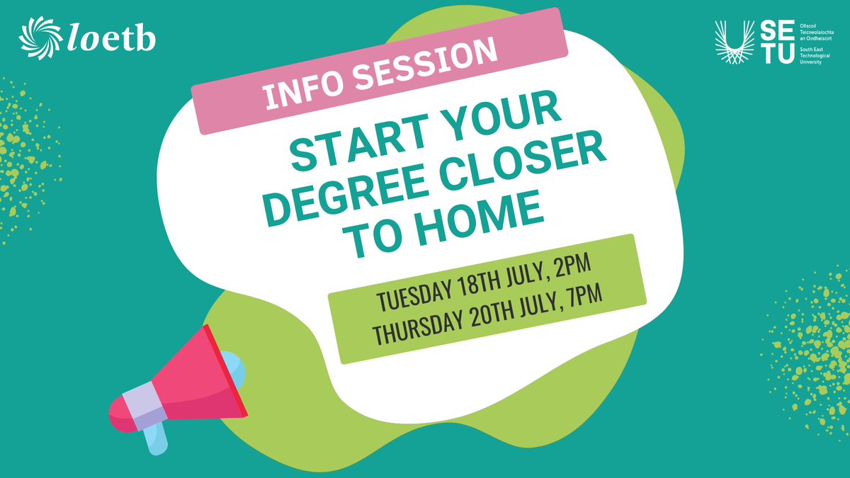 SETUIreland's tweet photo. Interested in a SETU degree in Business or Software Development in Portlaoise?

We're hosting an information session with @laoisoffalyetb 

📍| LOETB Information Hub, Lyster Square, Portlaoise, R32 D268 

Time &amp; Dates ⬇️

Register 👉https://t.co/n0tL0Ugv8L

#NoPointsNeeded https://t.co/FtZt6vDxj0