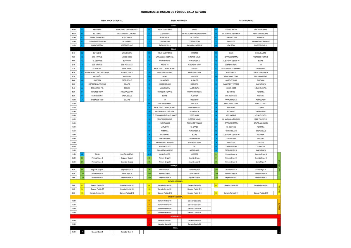 |HORARIOS OFICIALES DE LAS 48 HORAS ALFARO 2023|

👉 Desde este cartel, podremos ver TODOS los horarios de estas 4️⃣8️⃣ horas.

👉 Podrás ver cuando y donde juega tú equipo favorito.

👉 Desde el punto de control de las 48 Horas podrás ver los resultados.