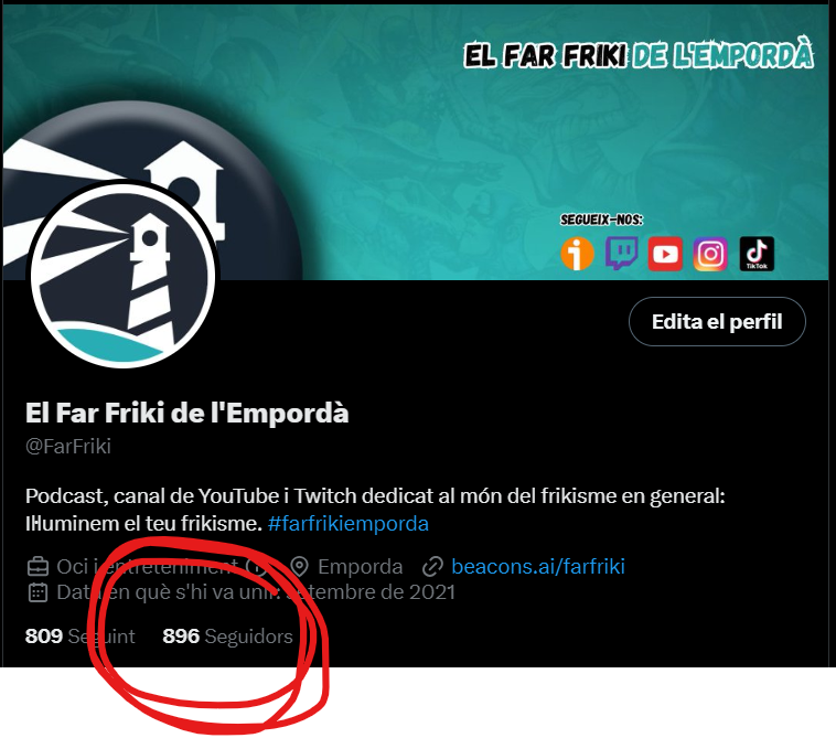 FarFriki's tweet photo. Comencem pel @Twitter  que, malgrat el bo de l'Elon, va com un tro. La pregunta és si arribarem a 1.000 abans que acabi el juliol… ens hi ajudeu? https://t.co/CwYuvzatps