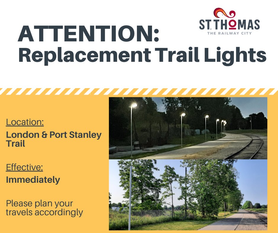 NOTICE - STOLEN TRAIL LIGHTS Multiple lights were stolen from the solar lighting trial section of the London & Port Stanley trail throughout the month of June. Replacement trail lights have been ordered and will be installed over the coming weeks. #therailwaycity