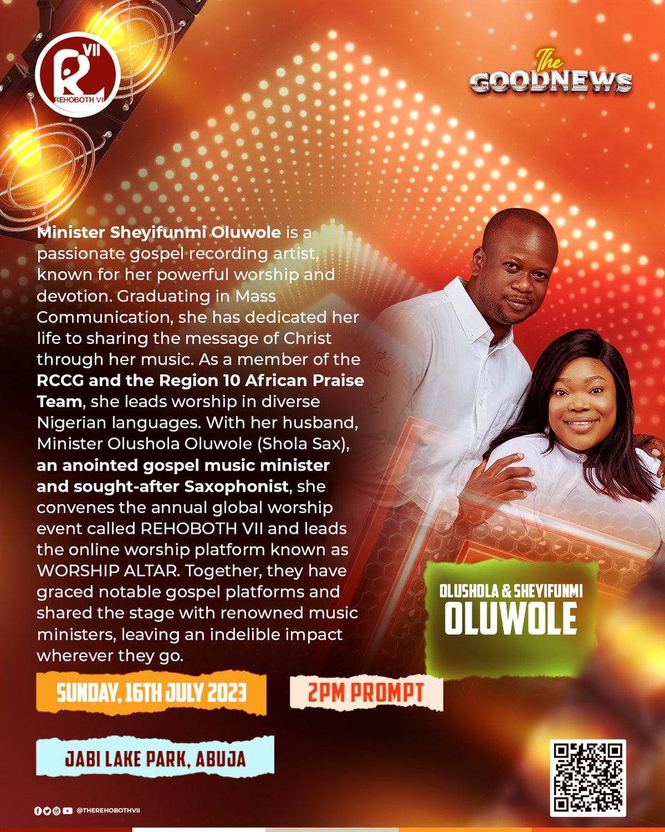 therehobothvii's tweet photo. Get ready to experience the uplifting power of music as we proudly present these extraordinary Gospel artistes,  Minister Olushola Oluwole and Minister Sheyifunmi Oluwole at our incredible outreach event.

#TheGoodNews #TheRehobothVII https://t.co/8JQJT2MVk2