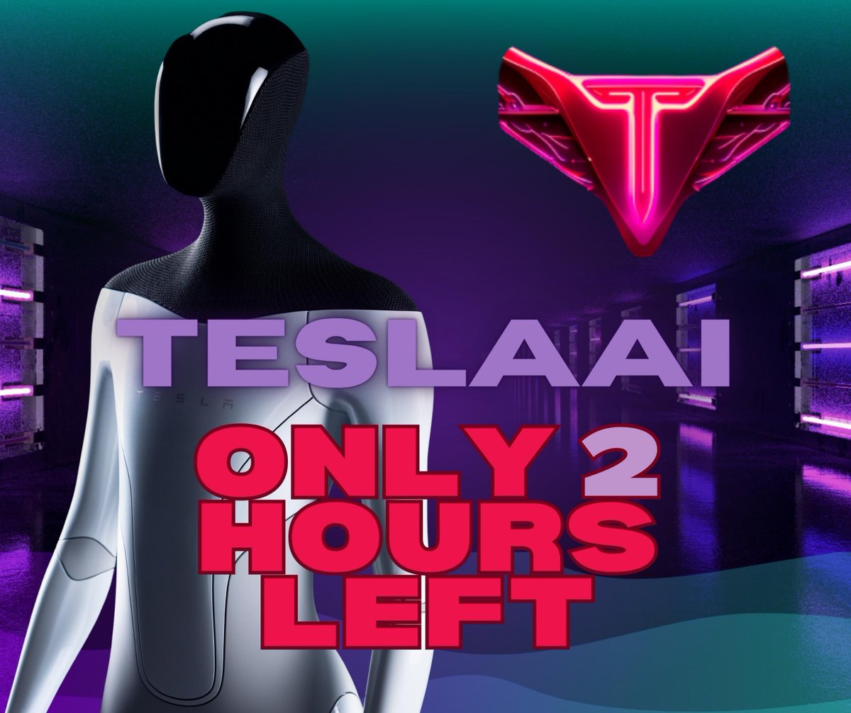 _TESLAAI_'s tweet photo. ⚠️ Only2️⃣hours left ⚠️

✅️Last chance! Only2️⃣hours left until the epic conclusion of our sensational sale!🔥

ℹ️Exciting news! Time's ticking, seize this opportunity now and join the excitement‼️
 
📌Embark on a thrilling moon journey, guided by visionary Elon Musk!📣

➡️Join TESLAAI's daring adventure! Dreams become reality and boundaries shatter. Don't miss out!⚡️

🚀PRESALE LINK:
https://t.co/so7QDwlJ98