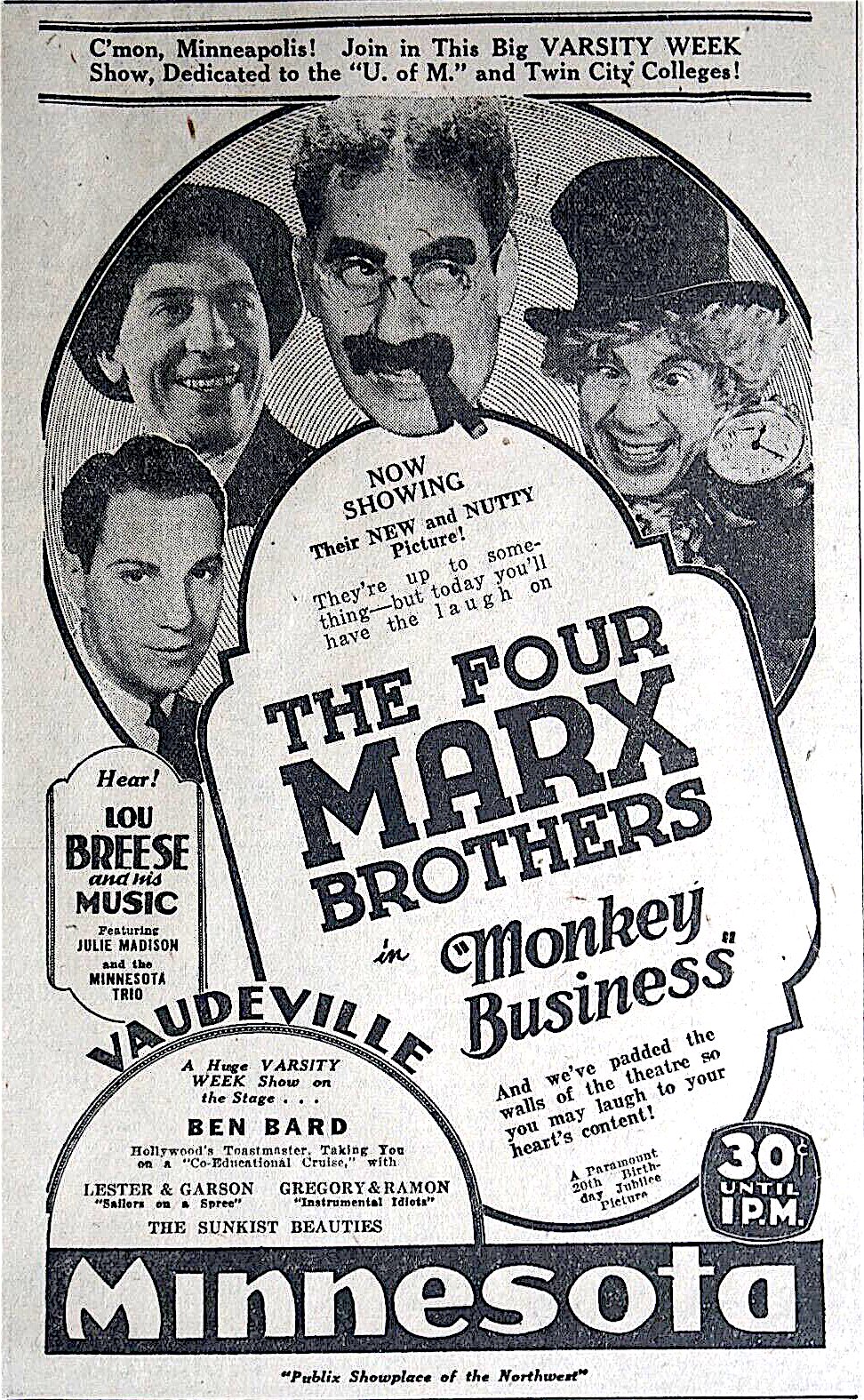 Steve Stoliar on Twitter: "Newspaper ad for "Monkey Business" from a ...