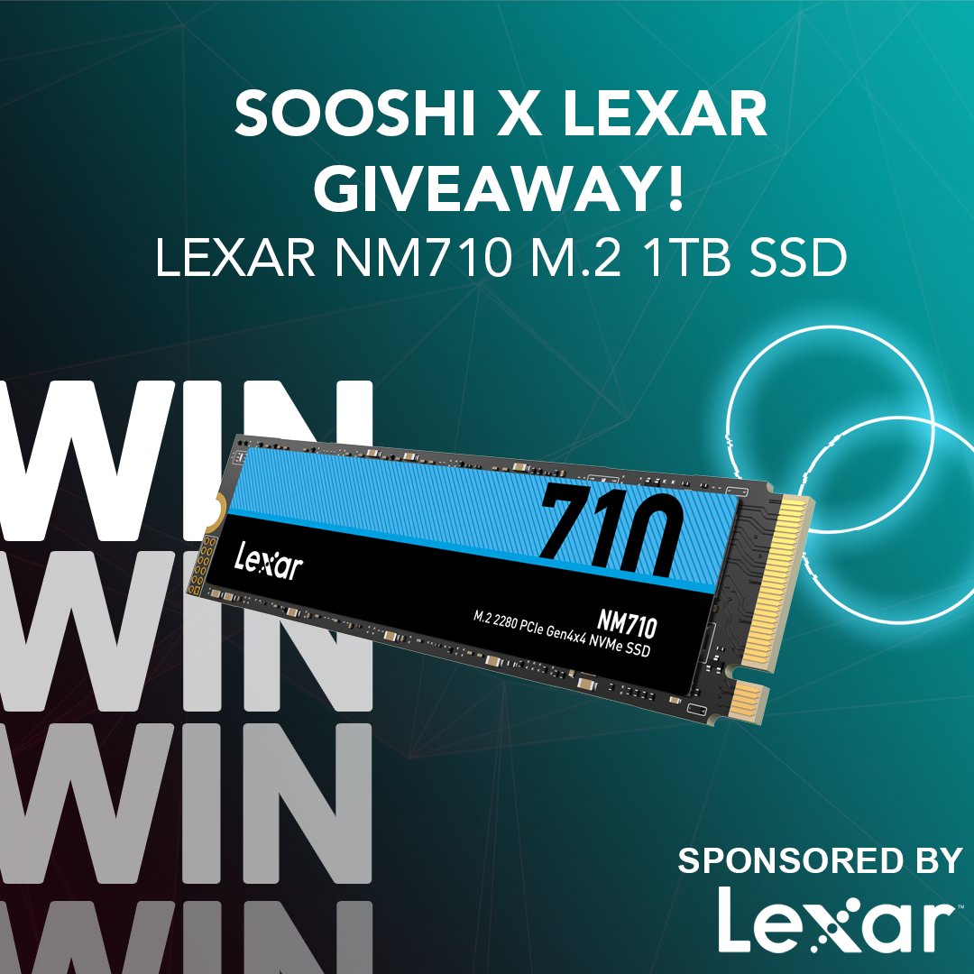 Let's do a giveaway! 🙌 

We're giving away 1 x Lexar NM710 1TB M.2 SSD!

To enter:
✅ Follow @sooshiYEP and @lexar_gaming
🔁 Like &amp; RT this tweet

UK only. Ends 31st July