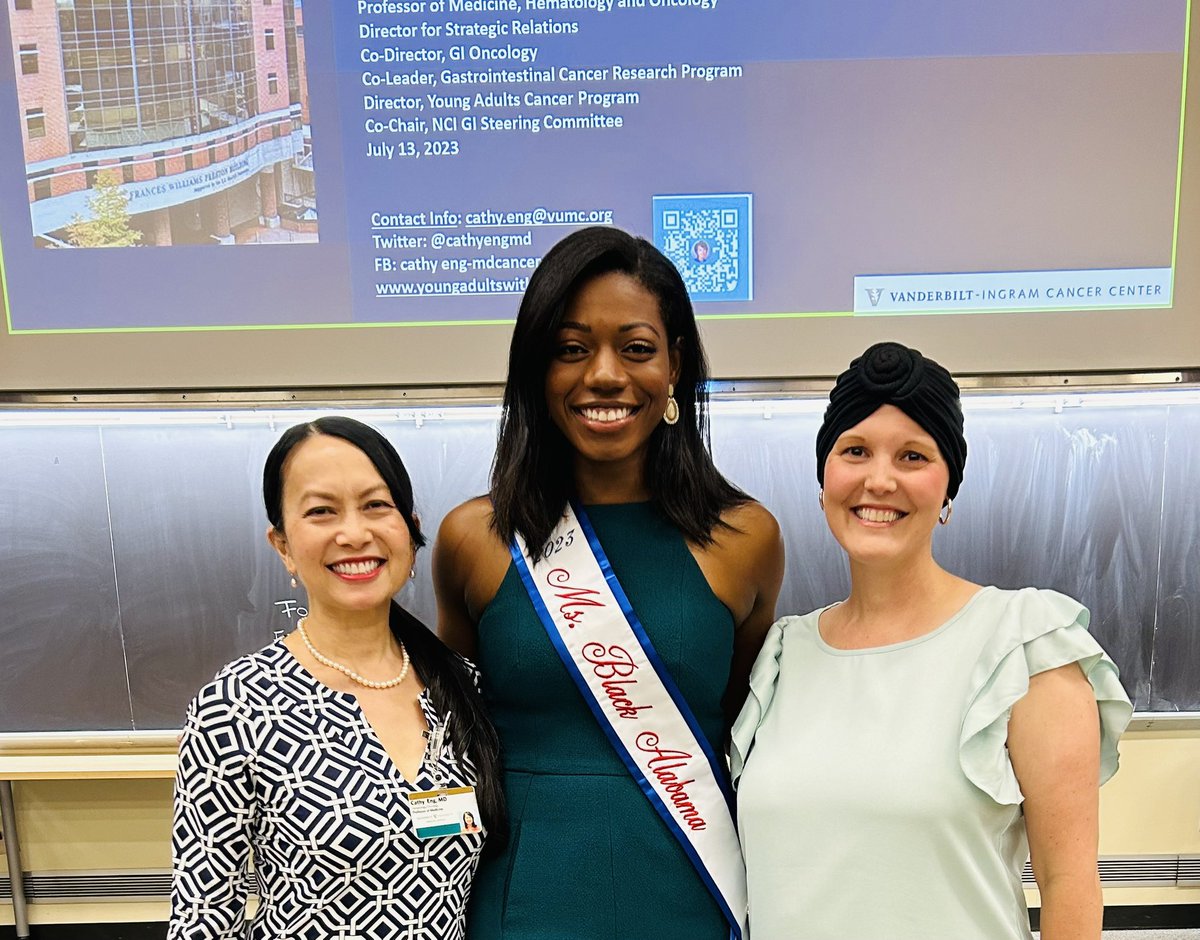 I was honored 🙏🏻 to speak at @VUMCDiscoveries Grand Rounds yesterday on #earlyonset #colorectal #cancer. But MORE imp were these women: Mrs. Browning, a mom of 2 with stage 4 and also Ms. Tiffany Ewing, #MsBlackAlabama 2023 who lost her brother at 26 yo. THEIR stories need to
