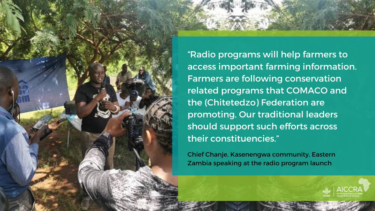 AICCRA (@cgiarafrica) on Twitter photo 📻 🇿🇲 With an estimated reach of 2.5 million listeners, a new radio program in Zambia supported by AICCRA, <a href="/COMACO_Zambia/">COMACO - #COMACOWorks🐘</a> & Chitetezo Farmers Federation, aims to make climate-smart agriculture more accessible to smallholder #farmers.
🔗aiccra.cgiar.org/news/radio-pro…
#TakeItToTheFarmer 📻 🇿🇲 With an estimated reach of 2.5 million listeners, a new radio program in Zambia supported by AICCRA, <a href="/COMACO_Zambia/">COMACO - #COMACOWorks🐘</a> & Chitetezo Farmers Federation, aims to make climate-smart agriculture more accessible to smallholder #farmers.
🔗aiccra.cgiar.org/news/radio-pro…
#TakeItToTheFarmer