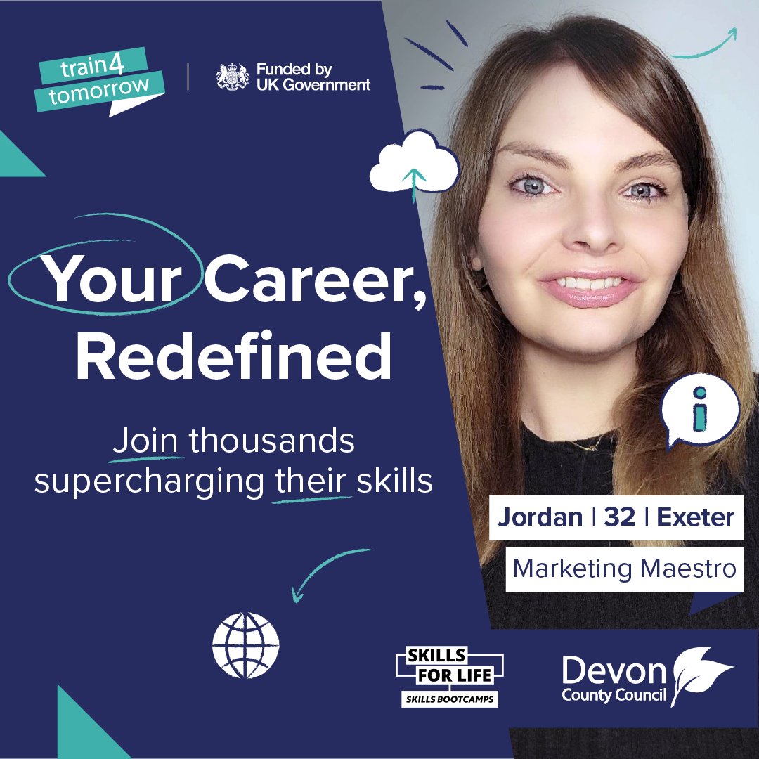 DevonCC's tweet photo. Want to upskill and move into a new role? 

Elevate your career with Train4Tomorrow Skills Bootcamps. Free, flexible courses for adults in Devon.

Join thousands supercharging their skills 👉 https://t.co/A0uehtc66A https://t.co/BOkTltcajg