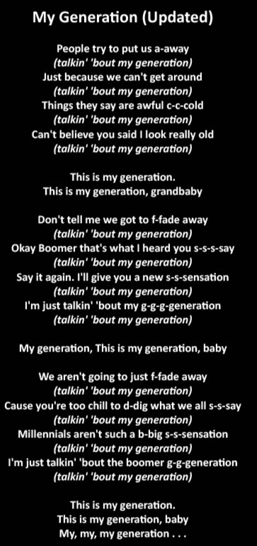 jimlynde's tweet photo. In 1965, The Who had a hit with "My Generation" saying hope I die before I get old. I think they should reissue with an age appropriate lyric update! Here's a draft. @thewho @rogerdaltrey #petetownshend
Can't believe you said I look really old (talkin' 'bout my generation) https://t.co/44gDt9fv4j