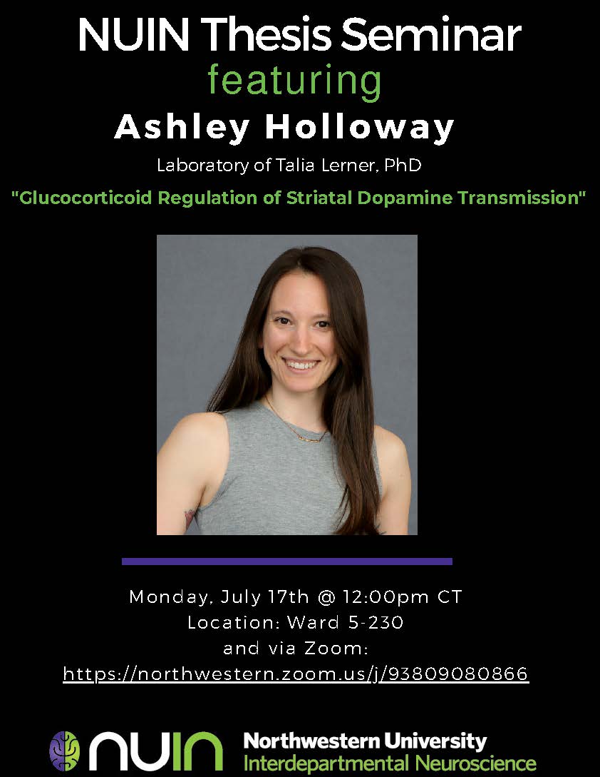 Join NUIN for Ashley Holloway’s Thesis Seminar, Monday, July 17th @ 12:00 PM CT. Location: Ward 5-230 and via zoom!