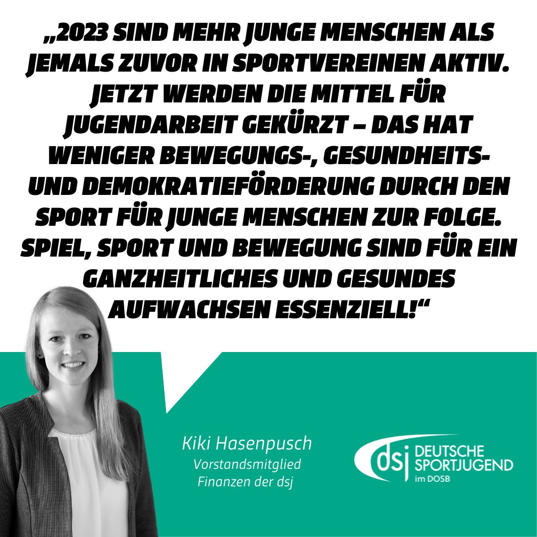 dsj4sport's tweet photo. Was bedeutet der #Haushaltsentwurf für den Kinder- und Jugendsport? Obwohl mehr Kinder denn je Mitglied im #Sportverein sind, werden Mittel für Angebote der Jugendarbeit gekürzt – ein fatales Signal! Unser Vorstandsmitglied Finanzen @KHasenpusch ordnet ein. #SportjugendHaushalt https://t.co/tV6gEuIhrp