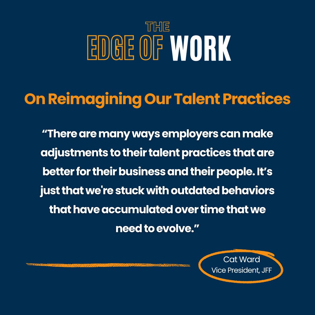 🎙️ JFF VP Cat Ward (<a href="/catwardtweets/">Cat Ward</a>) joined Al Dea (<a href="/alex_dea/">Al Dea</a>) on the Edge of Work podcast to explore how JFF is working with employers to create economic opportunity by rethinking talent practices and strategies. Don't miss this insightful conversation! jfflink.org/3pJZYCe