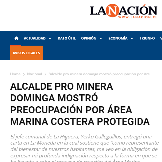 Alcalde PRO MINERA DOMINGA mostró preocupación por área marina costera protegida... Manso titular!