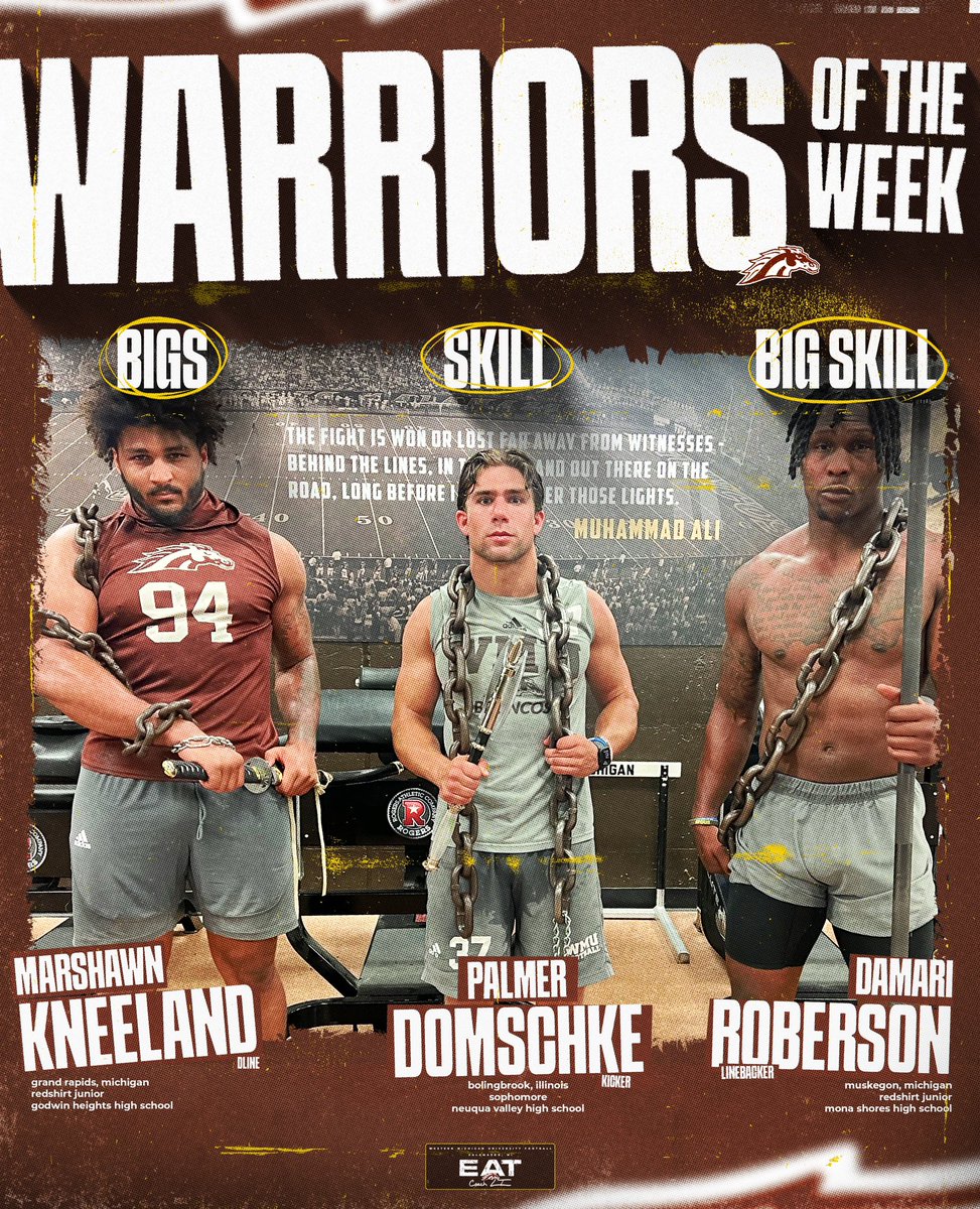 Congrats to our #WarriorsOfTheWeek! ⚔️

@MarshawnKneela1 
<a href="/DomschkePalmer/">Palmer Domschke</a> 
<a href="/Robersonkid_10/">Damari Roberson</a> 

#EAT | #BroncosReign