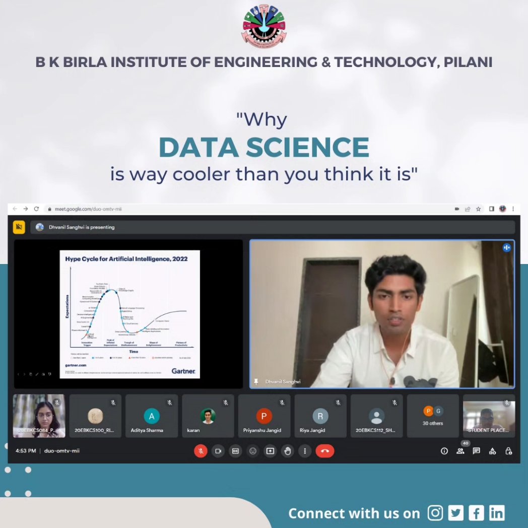 TBkbiet's tweet photo. On the 14th of July 2023, a transformative virtual session unfolded under the aegis of the Training and Placement Cell, BKBIET on the captivating topic, "Why Data Science is Way Cooler Than You Think It Is." By Mr. Dhvanil Sanghvi.
#DataScienceSession #training
#TPCell #BKBIET https://t.co/6aBnDZFpIj
