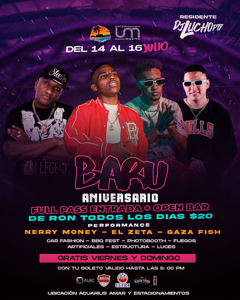 🔥#DOMIMGO 16 *Aniversario 🎉del Distrito de BARÚ*( chiriqui) 
📍Ubicacion Acuarius Amar y Estacionamientos 📍en tarima🎤 *@gazafish507 GAZA FISH* con todo su 🔥show y baile 🕺🏽

No te lo pierdas