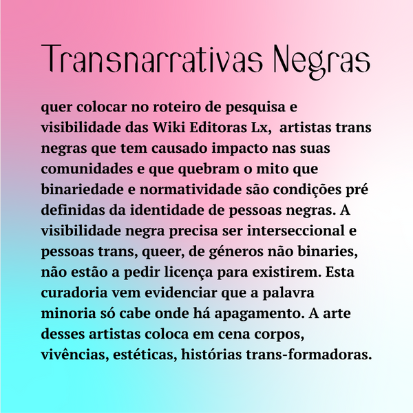 wikieditoraslx's tweet photo. Nossa primeira editatona presencial desse ano está muito especial! Com curadoria de Lolo Arziki, Transnarrativas Negras será um dia de convívio e aprendizagem dedicado a inserir biografias de pessoas trans negras notáveis na Wikipédia! 🏳️‍⚧️🤎✍️Inscrições em https://t.co/z9Y1ogXzPT https://t.co/fY4E7W818Z