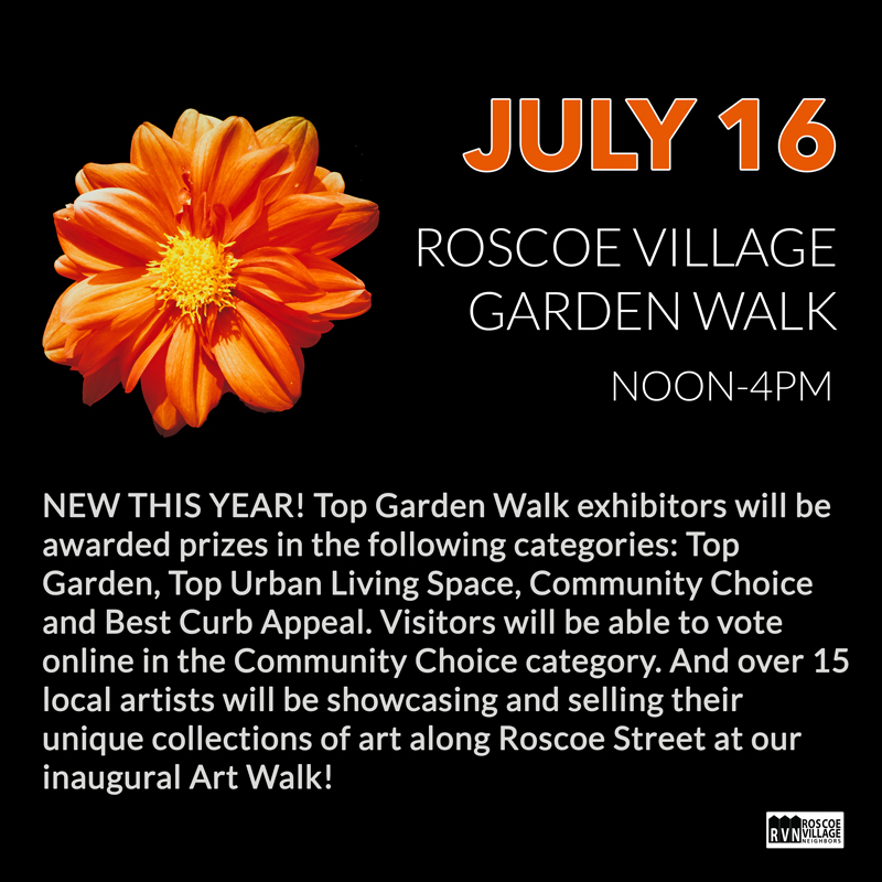 Just TWO more days until the Roscoe Village Garden Walk and the inaugural Art Walk along Roscoe Street! Pick up your free printed garden and art walk guides between Damen and Seeley day of event or print from our website here roscoevillage.org/wp-content/upl….