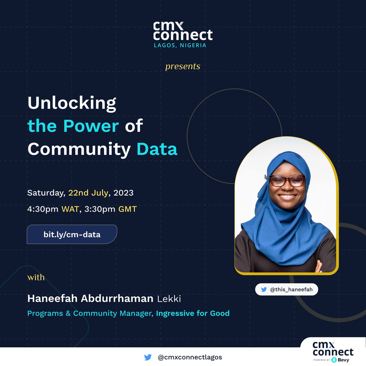 CMXconnectLagos's tweet photo. Join @this_haneefah at "Unlocking the Power of Community Data" event and unleash the potential of your community!
Discover how data-driven insights can revolutionize your community, empower local initiatives, and shape a brighter future together.
Register: https://t.co/u5xB8QXwCD https://t.co/jyCgFEfE8n