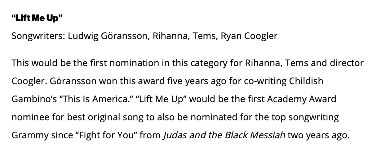 FentyStats's tweet photo. .@billboard predicts @rihanna's "Lift Me Up" will be nominated for both Record Of The Year and Song Of The Year at the 2024 Grammy Awards. https://t.co/r3070h1Ofe