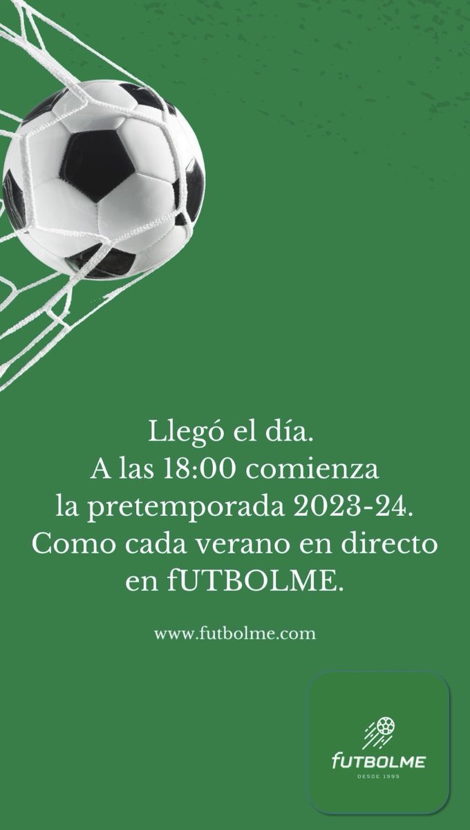 Hoy comienza la pretemporada… como cada verano os ofrecemos todos los resultados en directo.
#nuevatemporada #temporada2324 #futbolendirecto #futbolme  #resultadosdefutbol #desde1999  #resultadosendirecto #laligaeasports #laligashypermotion #primeraRFEF #SegundaRFEF #terceraRFEF