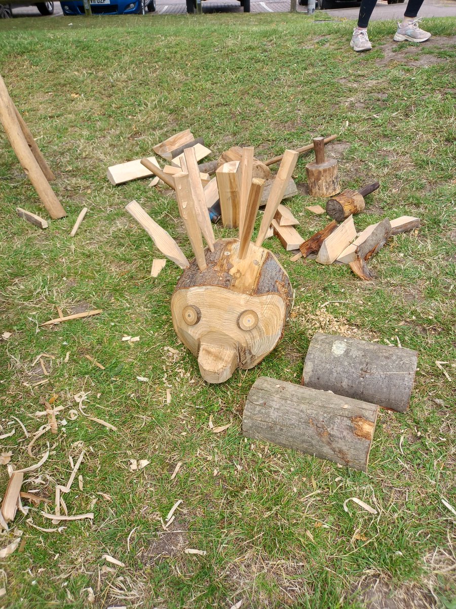 Hard at work making prickles out of sweet chestnut for a hedgehog! Steve (the hedgehog) should prove a great habitat for the insects in our garden.