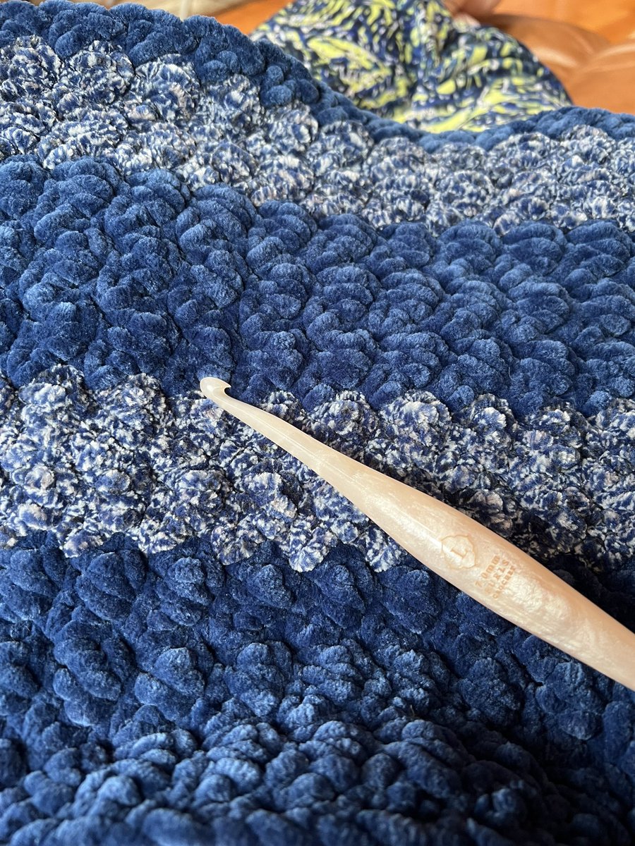 Going to be a busy 10 days or so! My nephew surprised us that he’s getting married on 7/26. So Aunt Angie is crocheting like a fiend to get their wedding present done in time! Only input I had was ‘dark blue.’ Fingers crossed they love it! 💜