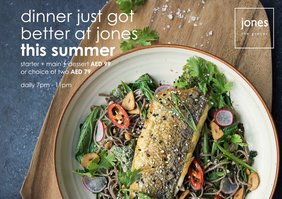 danelleruth's tweet photo. Dinner just got better at jones this summer.

Exclusively offered at the @DusitThaniDubai branch, enjoy your choice of appetizer, main and dessert for only aed99, or a choice of two for only aed79!

Available daily for dinner, 7pm to 11pm. https://t.co/C2JBwryB48