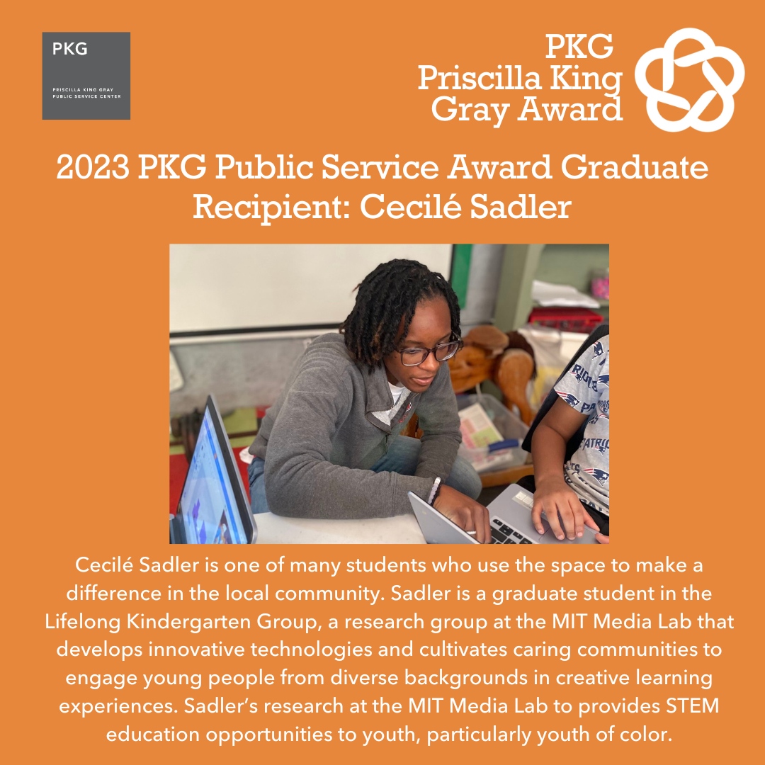 Cecilé Sadler is one of many students who use the MIT Media Lab to make a difference in her community. Learn more about Sadler's public service work by clicking here: pkgcenter.mit.edu/2023/06/23/202…
