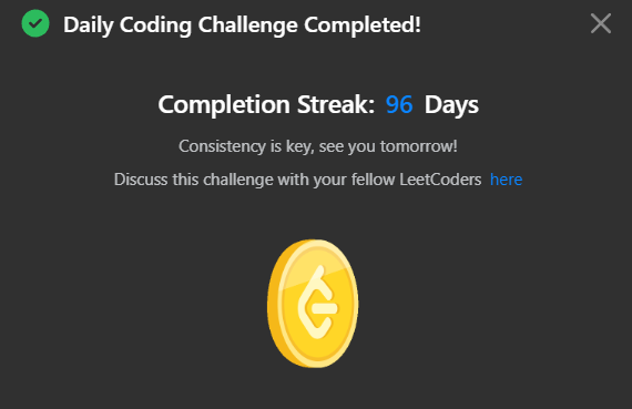 0NOSNA0's tweet photo. Daily Leetcode challenge Tweet:                                                                                  
Day - 96  solved @LeetCode daily challenge  #100DaysOfCode #DSA #codinglife https://t.co/wuRIUPhNU8