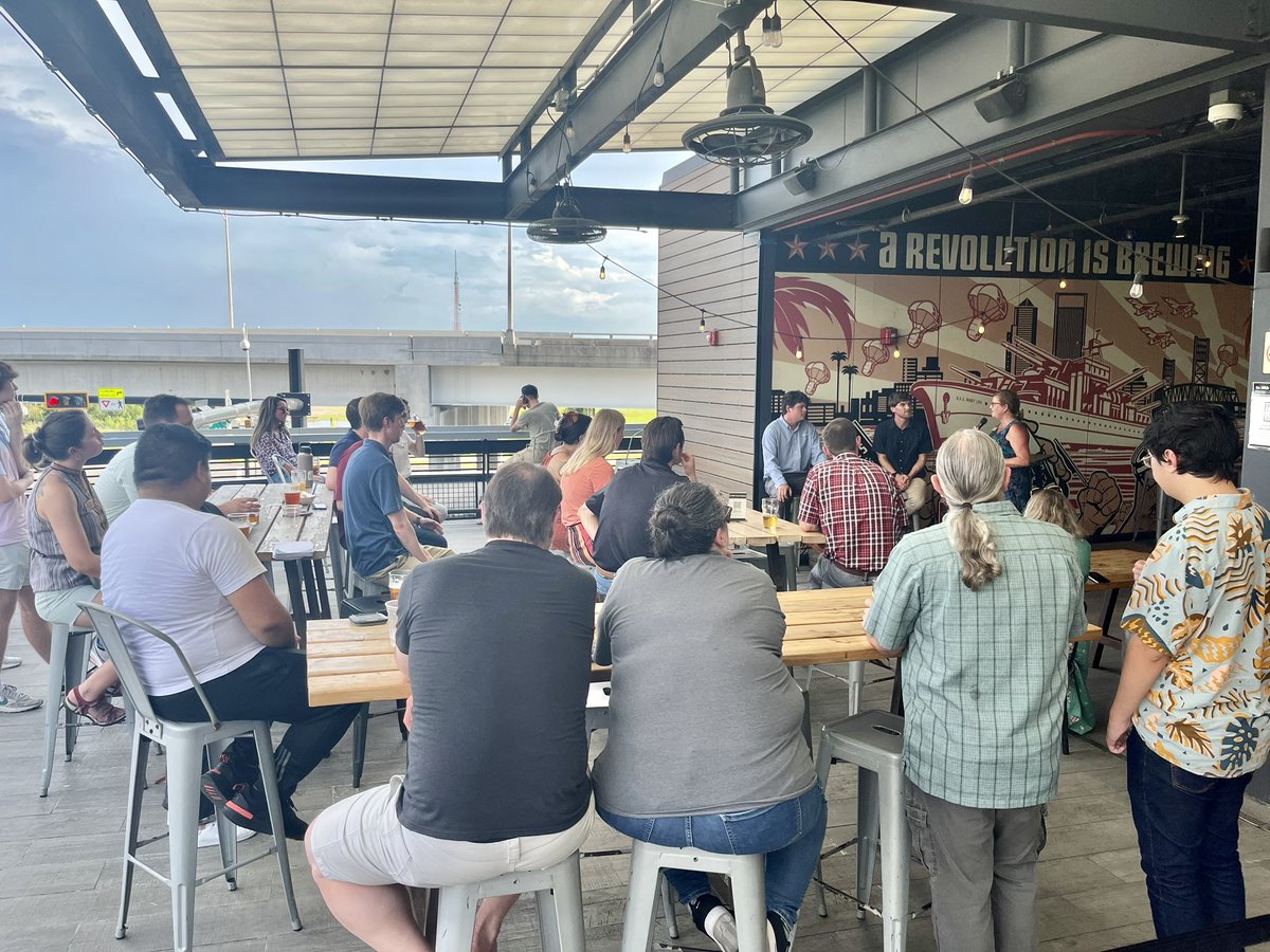 SJRiverkeeper's tweet photo. We enjoyed talking creek restoration, smart landscape design, & how each of us can be #RiverFriendly at this week’s Brewing Up Solutions event with passionate local YPs Dylan Ford from @wearehalff and Kyle Schare of @GroundworkJax!
Thank you for hosting, @IntuitionAle! 🍻 https://t.co/b0aIEWYhrf