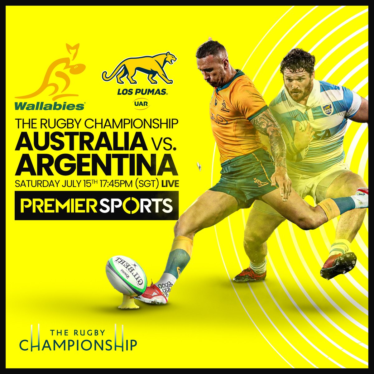 PremierTVAsia's tweet photo. Tomorrow its round 2 of the rugby championship. Up 1st we have New Zealand taking on South Africa on Saturday at 15:05pm [SGT], while later in the evening Australia host Argentina at 17:45pm [SGT]. Do join us then. #TheRugbyChampionship #Wallabies #Pumas #Springboks #AllBlacks https://t.co/shLvqxgyYk