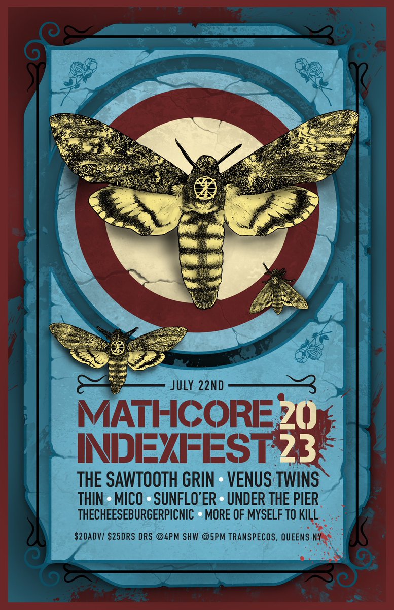 🚨 1 WEEK AWAY 🚨Mathcore Index Fest 2023, July 22nd at Trans-Pecos in Queens, New York, featuring:

The Sawtooth Grin
Venus Twins
THIN
Sunflo'er
Under The Pier
thecheeseburgerpicnic
MICO
More of Myself to Kill

Doors 4:00pm, music 5:00pm

Tickets here:
venuepilot.co/events/74332/o…