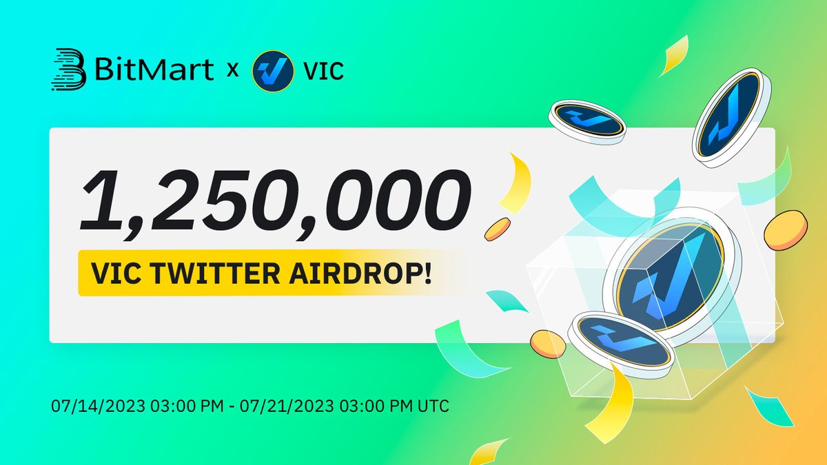 🌟 #BitMart X #VIC #Airdrop 🌟

1⃣Follow <a href="/BitMartExchange/">BitMart</a> &amp; @victoryoneth2

2⃣ RT &amp; Tag 3 frds &amp; Like

3⃣Join t.me/BitMartExchange &amp; t.me/Victoryimpact_…

4⃣Retweet x.com/BitMartExchang…

5⃣️Fill out this form forms.gle/izSarxLJBYyigL… 

🎁1,500 winners / 11,250,000 $VIC