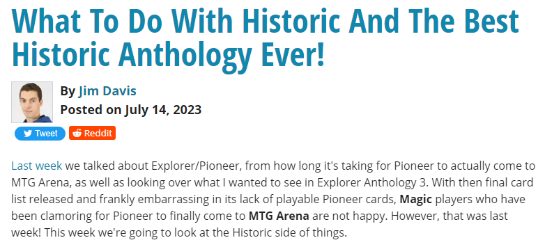 ✍Friday <a href="/coolstuffinc/">CoolStuffInc</a> Article✍

Historic Anthology 7 just might be the best Historic anthology yet! Today I go over the state of the Historic format and where these new cards might fit in the meta 🧐

👉coolstuffinc.com/a/jimdavis-071… 👈

<a href="/CoalesceAD/">Coalesce Apparel + Design</a> <a href="/BCWSupplies/">BCW Supplies</a> <a href="/UntappedGG/">Untapped.gg</a> <a href="/elgato/">Elgato</a>