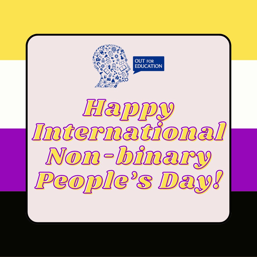 OutForEdHouston's tweet photo. 💛 🤍 💜 🖤 Today is International Non-Binary People’s Day! 

The term ‘non-binary’ describes someone who does not identify exclusively as a ‘man’ or a ‘woman.’ Non-binary folks may identify as being both a man and a woman or as falling completely outside these categories. https://t.co/srFQZt5uIk