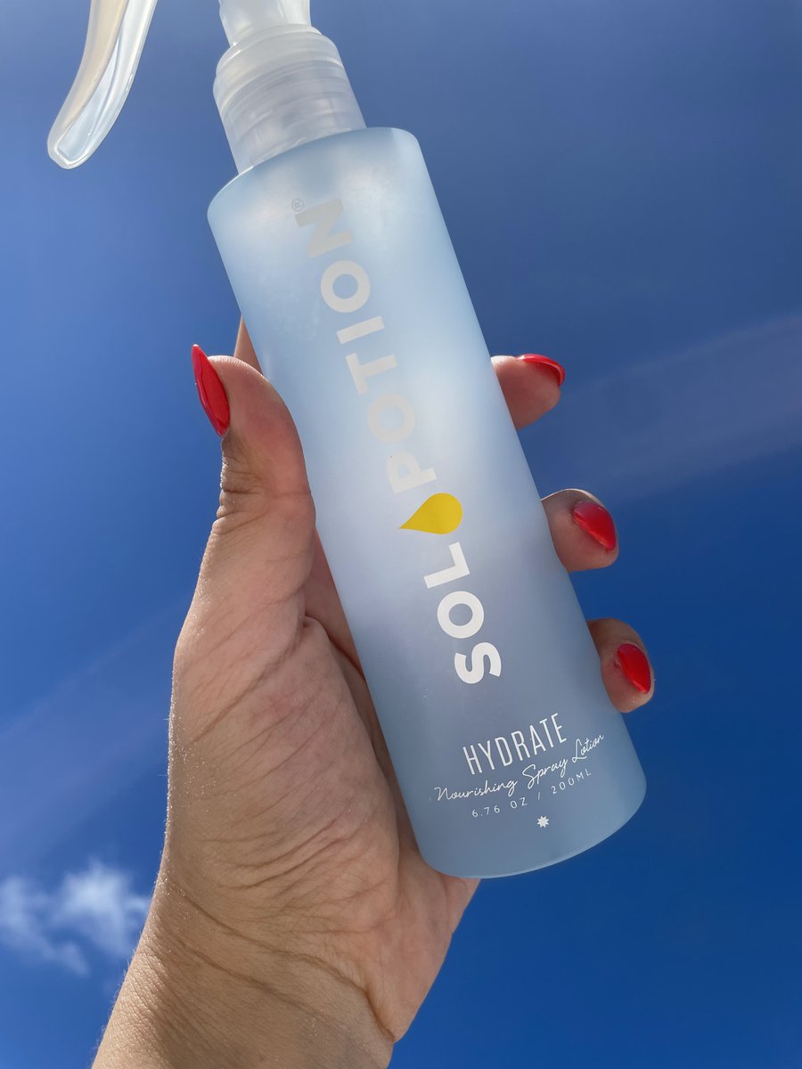 SolPotion's tweet photo. SAVE on our best selling spray-on moisturizer! Throughout the month of July, Save 25% Hydrate Spray-On Lotion 💦 - https://t.co/Gwqh69W9oM https://t.co/R0MWi8JFuH