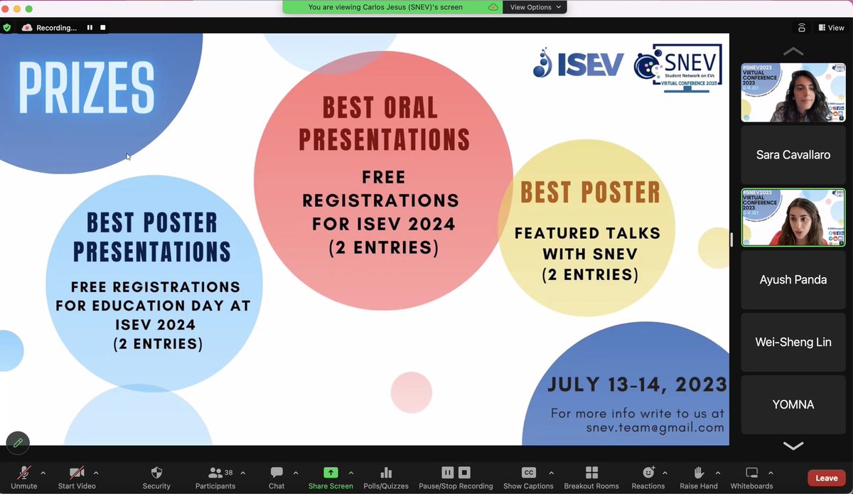 Second day of #SNEV2023 vConference is happening now!

Great keynote talks from Dr Sander Kooijmans, Dr @Naveed_Akbar_ and Dr Hilal Rather!

Looking forward the career development talk, selected presentations and the networking event!

Big thank you to <a href="/IsevOrg/">ISEV</a> for the prizes!