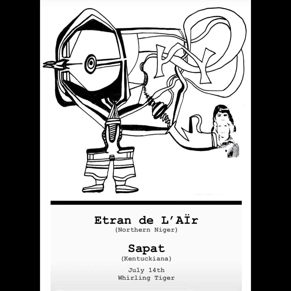 NuMuLu502's tweet photo. This Friday, July 14 8:00PM at the Whirling Tiger @whirlingtiger:

Etran de L’Aïr
@EtrandeLAir 

And opening is longtime experimental/improv Louisville Supergroup, Sapat!

https://t.co/w2CxvBZpDI https://t.co/01I7feNncJ