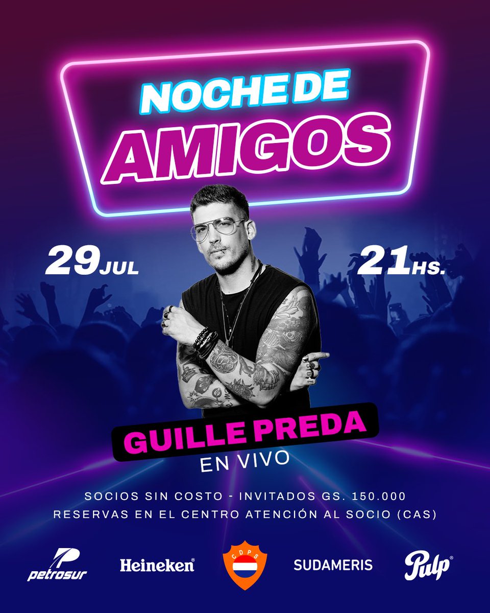 ¡𝐂𝐞𝐥𝐞𝐛𝐫𝐞𝐦𝐨𝐬 𝐞𝐥 𝐝𝐢́𝐚 𝐝𝐞 𝐥𝐚 𝐚𝐦𝐢𝐬𝐭𝐚𝐝 𝐞𝐧 𝐠𝐫𝐚𝐧𝐝𝐞! 🎉🤝

Te esperamos el Sábado 29/07 en el Club para una experiencia inolvidable junto a Guille Preda.🎶🎤🔥

📲 Reservas habilitadas desde las 14:00hs en el Centro de Atención al Socio (CAS)