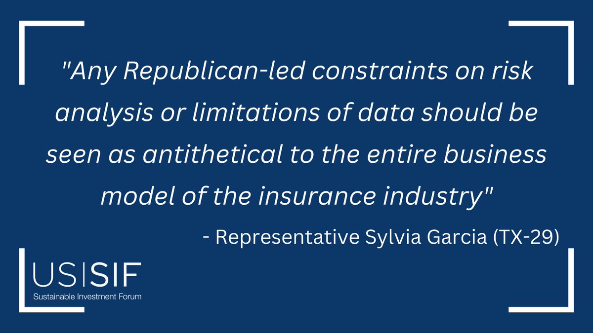 In today's House Financial Services Committee hearing, <a href="/RepSylviaGarcia/">Rep. Sylvia Garcia</a> absolutely nailed it!

Insurance companies must be able to consider #PhysicalRisks and all other #ESG data they find critical to be able to accurately determine #Risks!