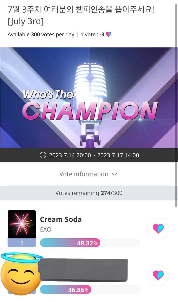 EXOLS ‼️ 

Vote on Mnet for MCOUNTDOWN and on Idolchamp for Show Champion to increase the gap

#EXO #EXO_CreamSoda