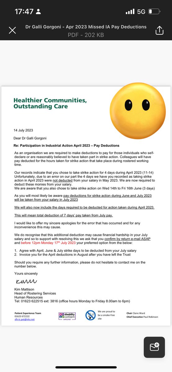 Got this email at 16:59 today requiring a reply by Monday.
I believe it was already deducted in may/June. How is this fair?? On the other hand, it took them 2months to fix my pay when I started. @Doctors_Vote 
Upsetting @BMA_JuniorDocs <a href="/TheBMA/">The BMA</a> #juniordoctors #JuniorDoctorsStrike