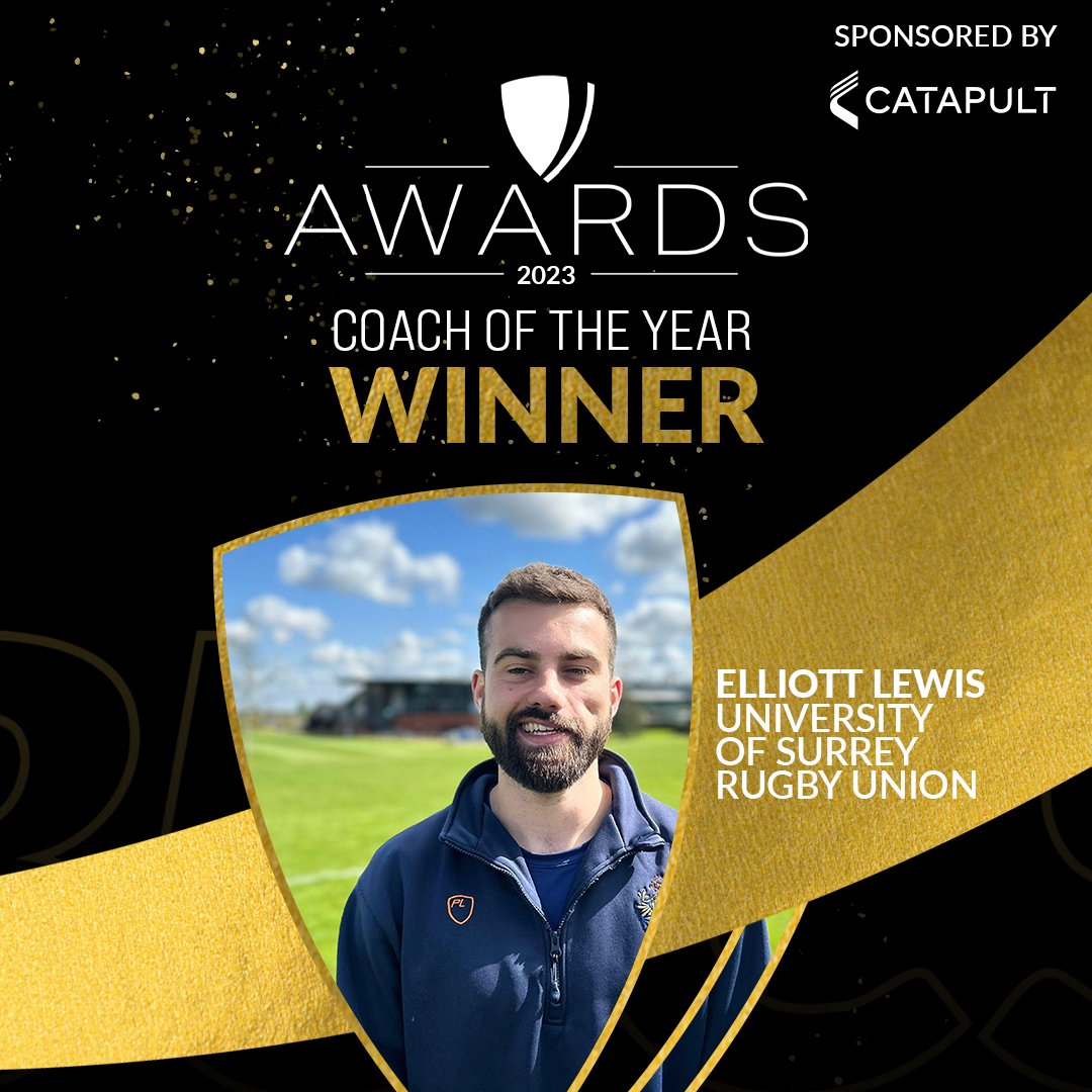 We are delighted to say that #TeamSurrey's Elliott Lewis was named Coach of the Year at last night's #BUCSAwards in Leeds 🏆

Elliott's expert coaching and individualised player support has guided the rugby squads towards exceeding on-pitch targets in 2022/23 🏉💙