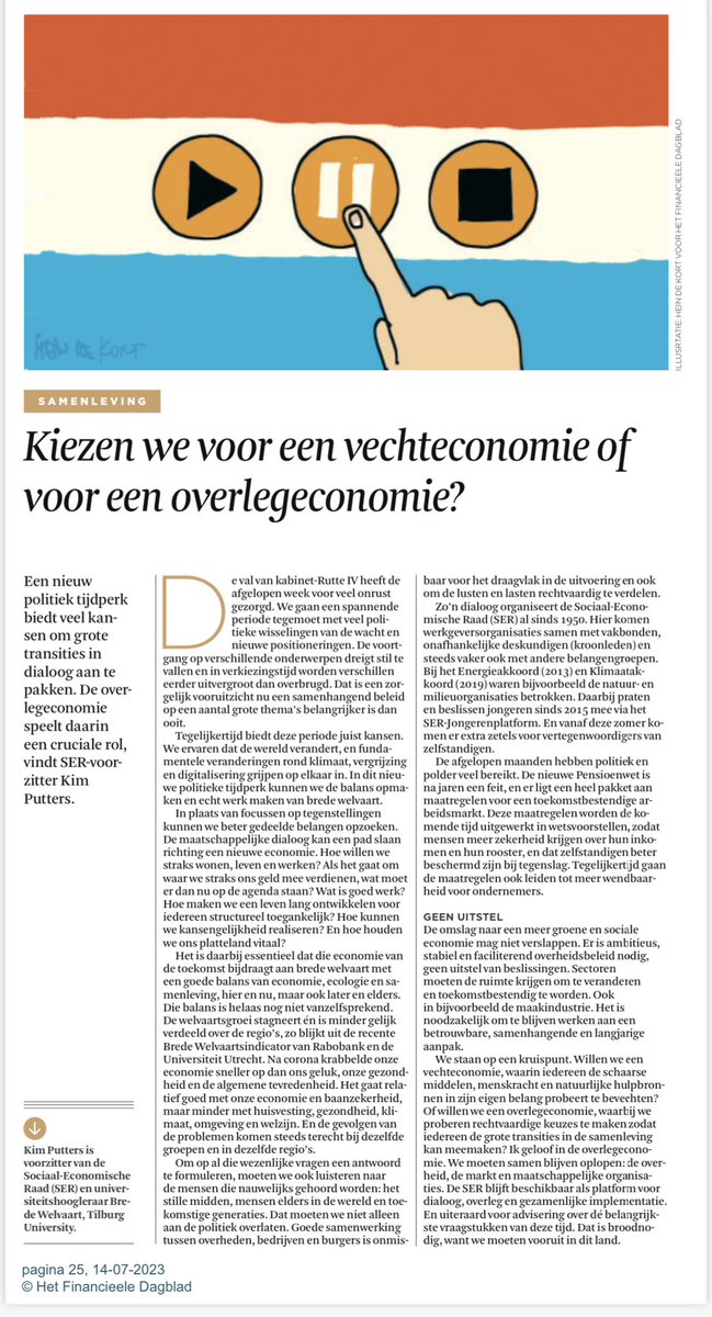 Veel kansen voor een sociale en groene economie #bredewelvaart met goed werk &amp; kansengelijkheid, duurzaamheid &amp; ondernemerschap. Stel niet uit. Doe het in dialoog. Ik kies voor een sterke overlegeconomie die rechtvaardig uitpakt, ook tussen generaties <a href="/FD_Nieuws/">FD Nieuws</a> <a href="/SER_NL/">Sociaal-Economische Raad (SER)</a>👇