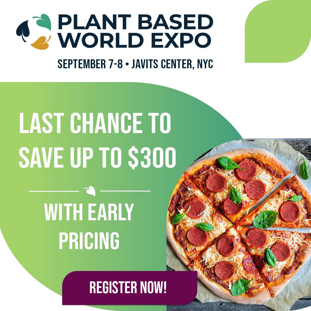 Only a few more days to take advantage of PBW's biggest savings! Register for Plant Based World Expo now through July 16 and save up to $300! 

Register now: loom.ly/EGlRHfQ

#plantbased #vegan #foodshow #plantbasedworld #foodservice