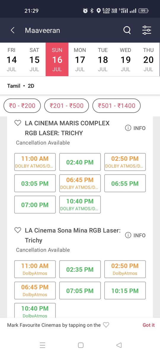 Extra Shows Added in LA Cinemas, Trichy for Sat,Sun 🔥

#Maaveeran 
#VeerameJeyam