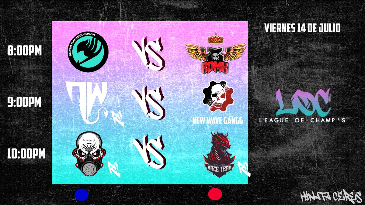 Enfrentamientos del día de hoy:

<a href="/TeamRDMK/">Team RDMK</a> 
<a href="/Org_SSJ/">SSJ eSports</a> 
<a href="/By__Twilight/">Twilight 🌙</a> 
<a href="/AstroE_Sports/">Astro Esports</a> 
<a href="/RazeTeamFM/">Raze Team</a> 
<a href="/WaveNew56062/">New Wave Gangg</a> 

#LEAGUEOFCHAMPS ✨️